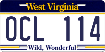 WV license plate OCL114
