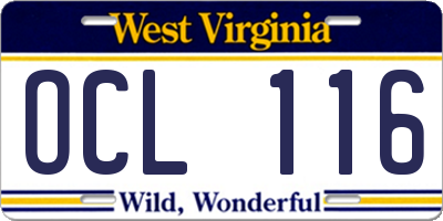 WV license plate OCL116