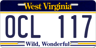 WV license plate OCL117