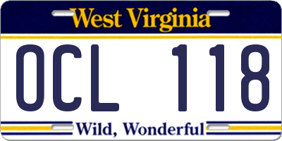 WV license plate OCL118