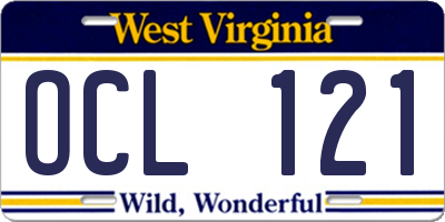 WV license plate OCL121