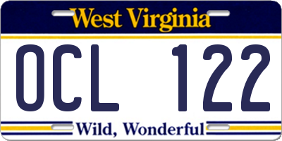 WV license plate OCL122