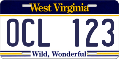 WV license plate OCL123