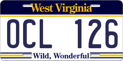 WV license plate OCL126