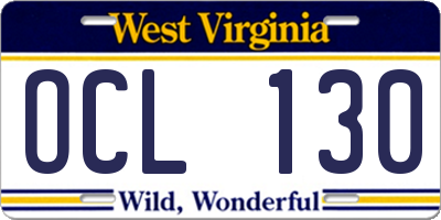 WV license plate OCL130