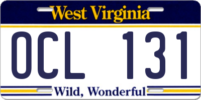 WV license plate OCL131