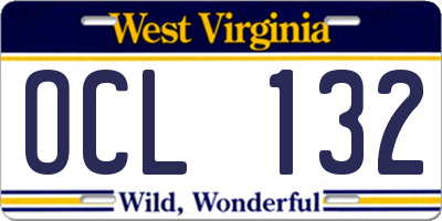 WV license plate OCL132