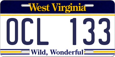 WV license plate OCL133