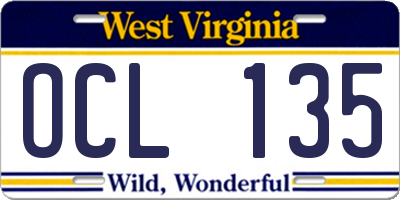 WV license plate OCL135