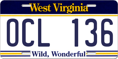WV license plate OCL136