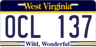 WV license plate OCL137