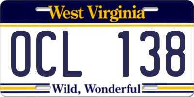 WV license plate OCL138