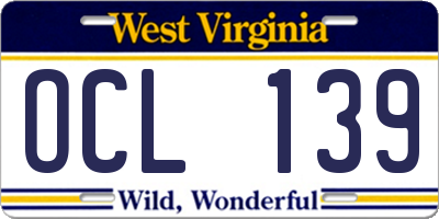 WV license plate OCL139