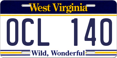 WV license plate OCL140