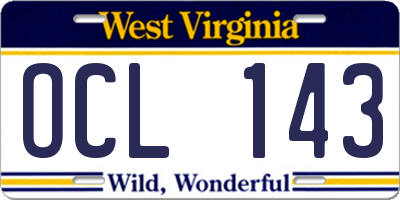 WV license plate OCL143