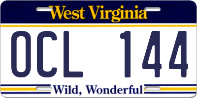 WV license plate OCL144