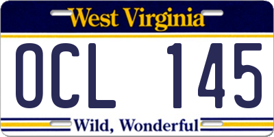 WV license plate OCL145