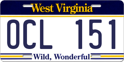 WV license plate OCL151