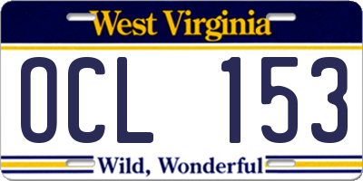 WV license plate OCL153
