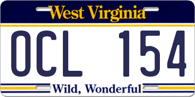 WV license plate OCL154