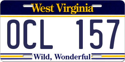 WV license plate OCL157