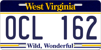 WV license plate OCL162
