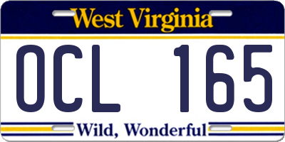 WV license plate OCL165