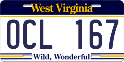 WV license plate OCL167