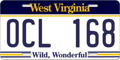 WV license plate OCL168