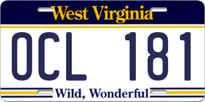 WV license plate OCL181