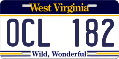 WV license plate OCL182