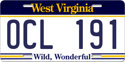 WV license plate OCL191