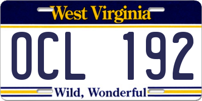 WV license plate OCL192