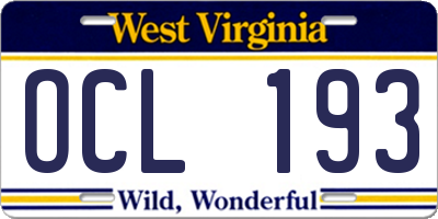 WV license plate OCL193