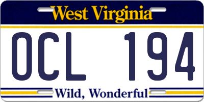 WV license plate OCL194