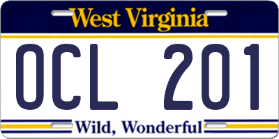 WV license plate OCL201