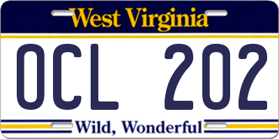 WV license plate OCL202
