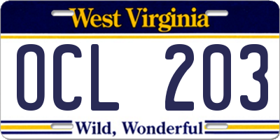 WV license plate OCL203