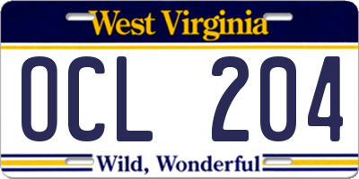 WV license plate OCL204
