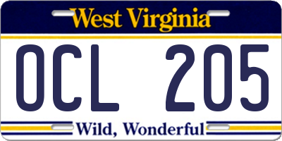 WV license plate OCL205