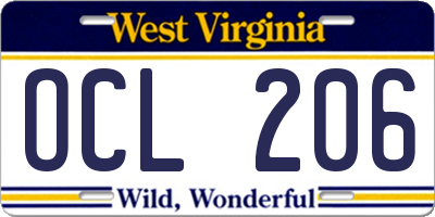 WV license plate OCL206