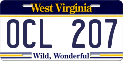 WV license plate OCL207