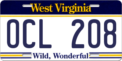 WV license plate OCL208