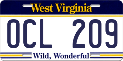 WV license plate OCL209