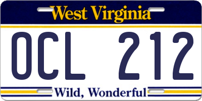 WV license plate OCL212