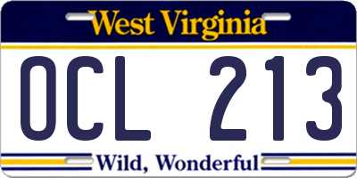 WV license plate OCL213
