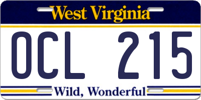 WV license plate OCL215