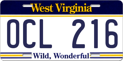 WV license plate OCL216