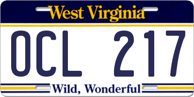 WV license plate OCL217