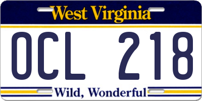 WV license plate OCL218
